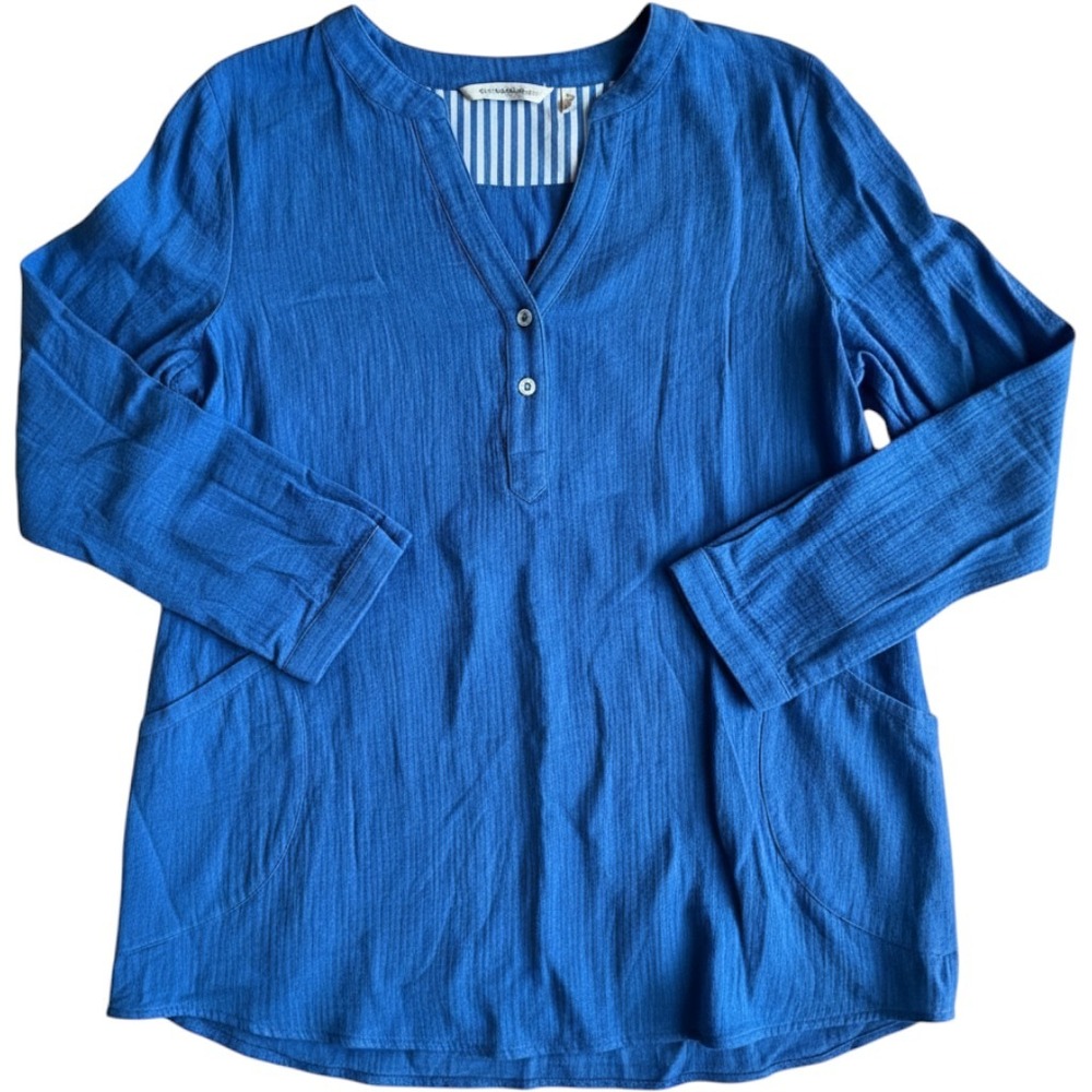 Soft Surroundings Santorini Gauze Pullover Deep Sea Blue Tunic PL 3AF8332802